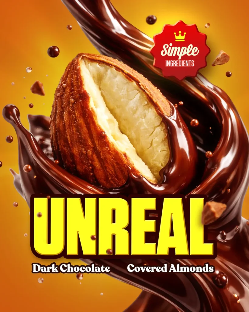 Unreal dark chocolate covered almonds campaign design